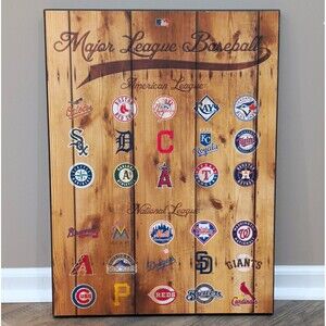 Artissimo MLB Team Logos Vertical Framed Wood Wall Art, 24"L x 18"H x 1.25"D